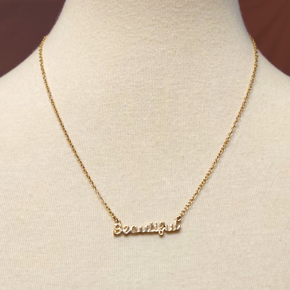 ‼️3 for $20‼️  Gold-tone "Beautiful" Name Plate Necklace